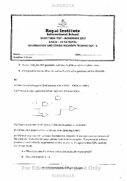 Grade 11 ICT Third Term Test 2023 Royal Institute (EM) thumbnail